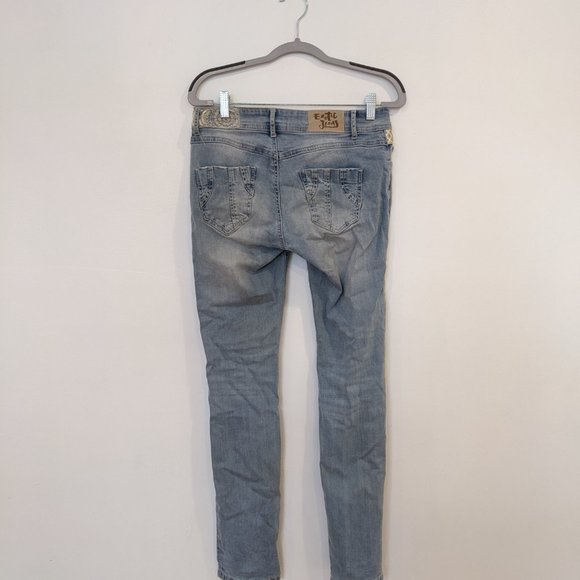 Desigual Exotic Jeans 28 S Skinny Light Blue with Gold Lace Detailing - Picture 8 of 10